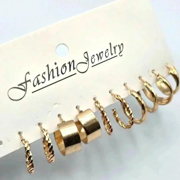 Gold Hoop Dangle Stud Earring Set of 5 Fashion Jewelry NWT #E200 - Picture 2 of 4